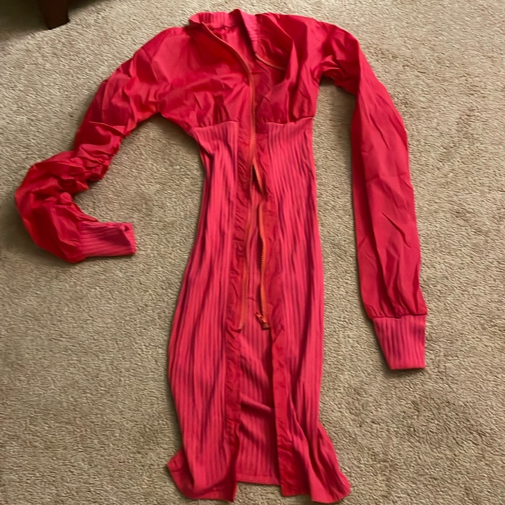 Pink bomber jacket zip dress size small .